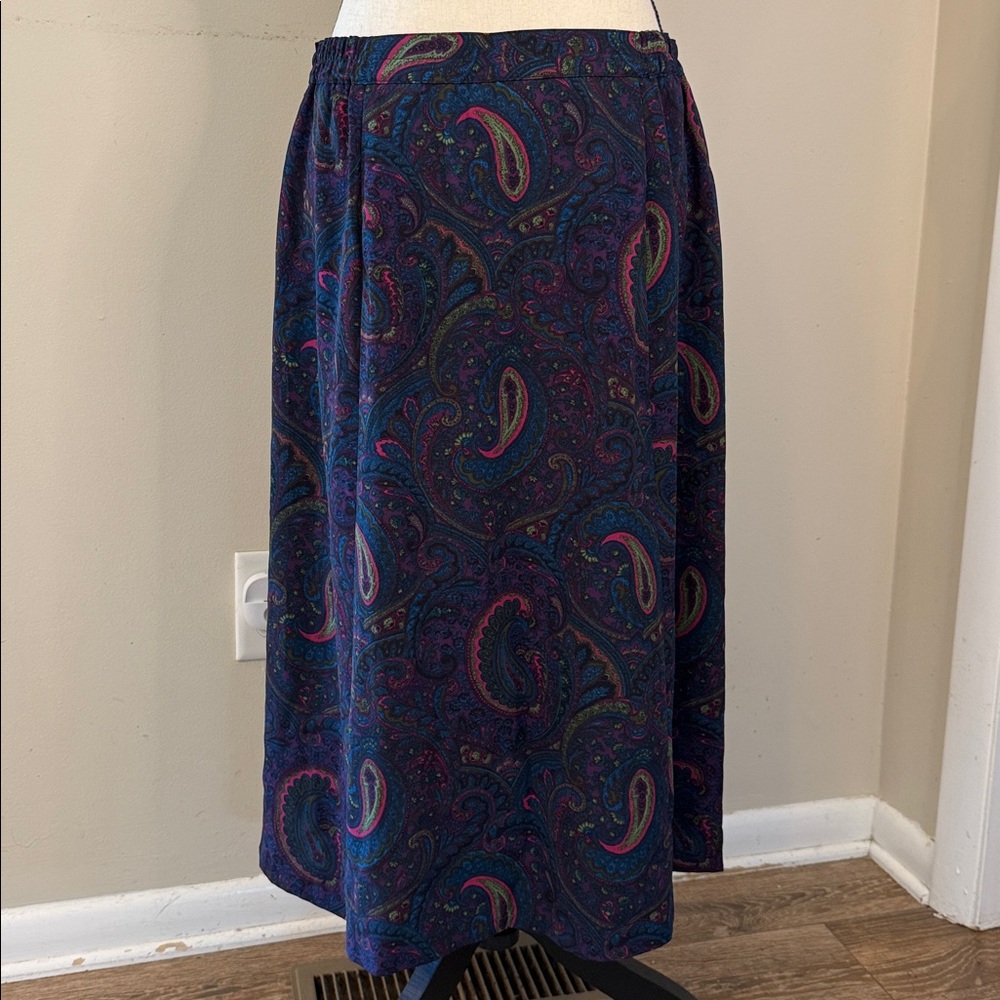 Appleseed's Petites midi skirt Paisley pattern navy blue pink green size 12P